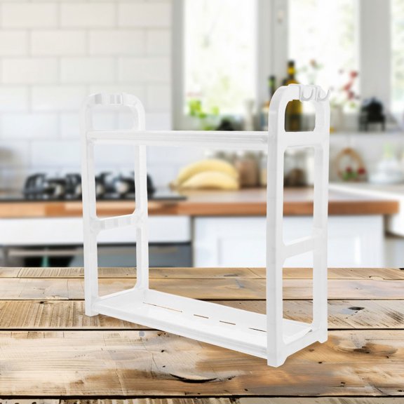 Niceauty Kitchen Countertop Shelf White 2 Tier Organizer with Hooks for Bottles Spices and Houseware