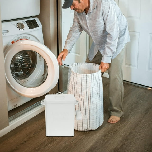 Niceauty White Iron Laundry Soap Organizer with Handle Scoop for Household Storage