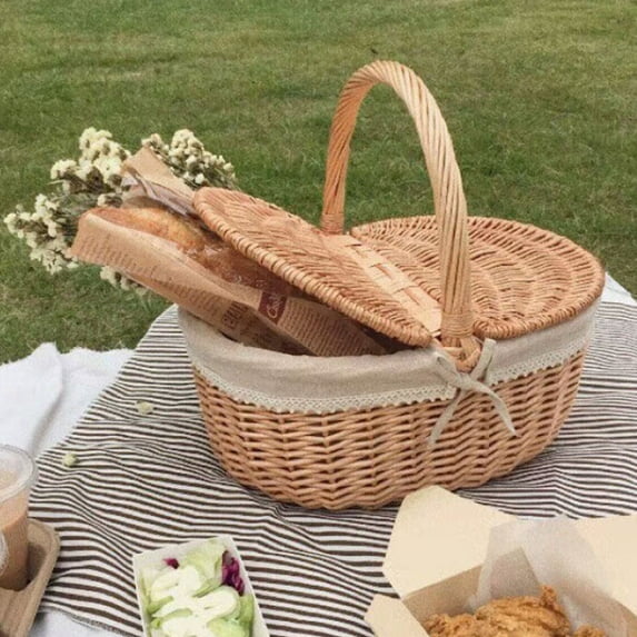 Niceauty Decorative Light Brown Woven Basket for Storage and Picnic Fruit Organizer