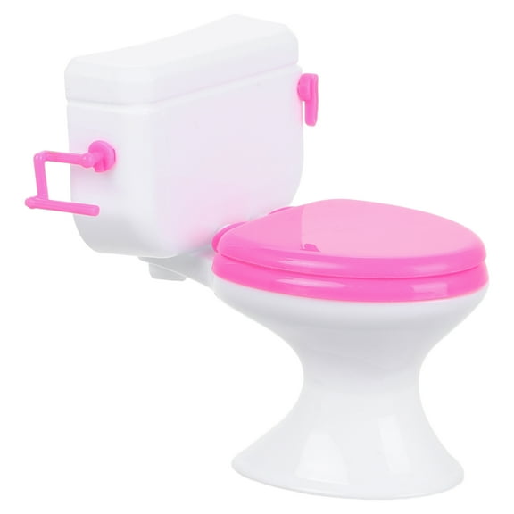 Niceauty Miniature Dollhouse Toilet Pink Plastic Decorative Pretend Play Bathroom Scene 1Pcs