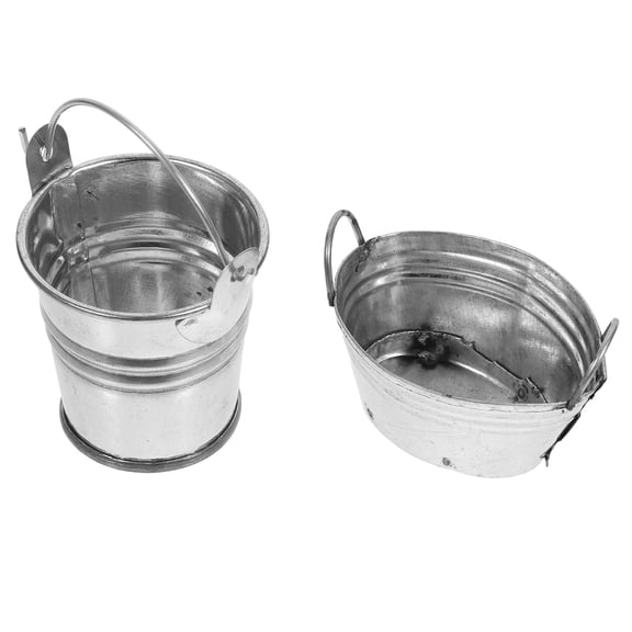 Niceauty 2Pcs Toy Water Buckets Iron Bucket Silver Round Dollhouse Accessory