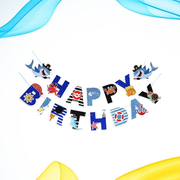 Niceauty Nautical Wall Decor Birthday Party Banner Glitter Blue 1Pack