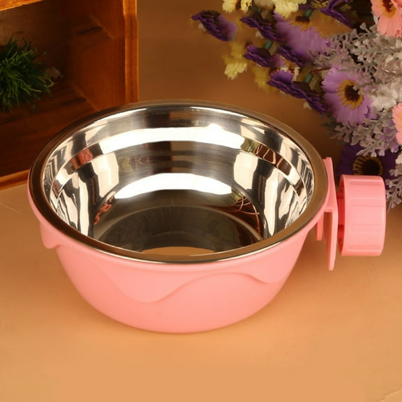 Niceauty Detachable Pink Pet Bowl Stainless Steel Dog Cat Bowl Cage Hanging Feeding Dish