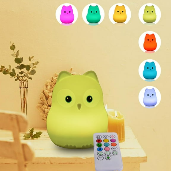 Niceauty Multicolor Owl LED Night Lamp Silicone Bedside Lamp USB Rechargeable with Pat Control Colors