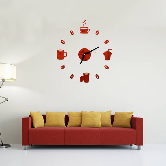 Niceauty Red Acrylic Frameless Decorative Wall Clock for Home and Office Decoration with Large Size 1 AA Battery Operated