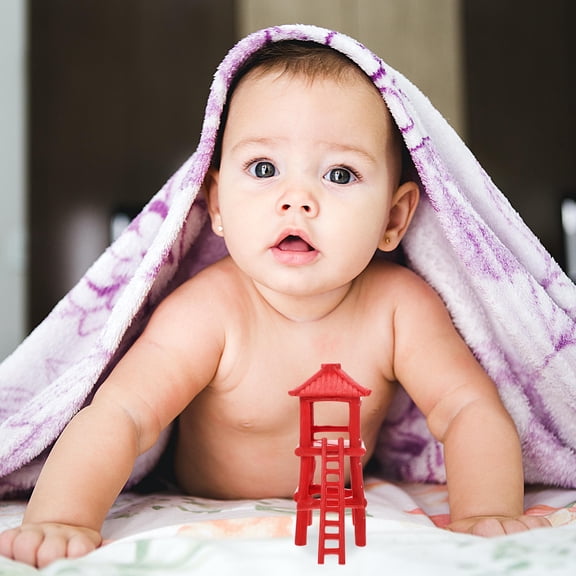 Niceauty 3Pcs PVC Observation Tower Model Red Color for Scenic Diorama and Sand Table Decoration