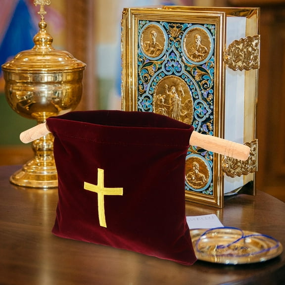 Niceauty Religious Supplies Church Offering Bag With Red Fabric For Communion Church Needs 1Pcs