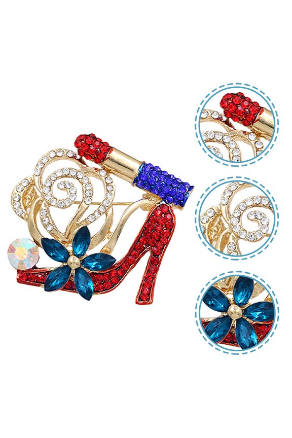 Rhinestone Brooch Pin Red Alloy 1Pack Pretty Apparel Accessory for Ladies
