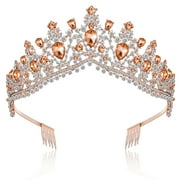 Niceauty Rhinestone Crown Headband Exquisite Girl Crown with Comb Wedding Bridal Birthday Tiara Headdress (Pink)