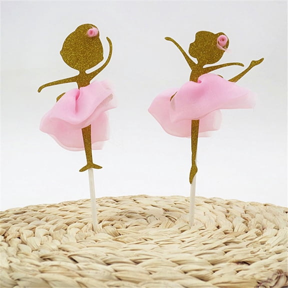 Niceauty Stunning Pink Ballerina Dancing Cake Toppers for Birthday Parties and Baby Showers, 6PCS Paper Decoration