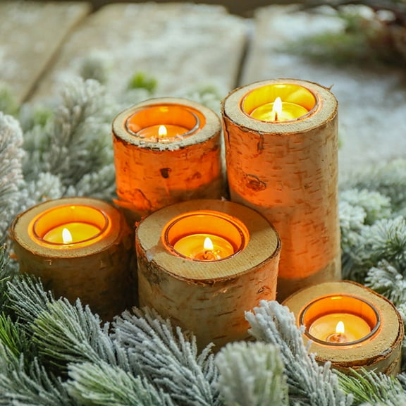 Niceauty Birch Wood Candlestick Holder Friends Decoration 1Set