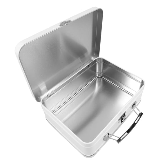 Niceauty White Metal Tin Lunch Box with Lock Portable Container for Sandwiches