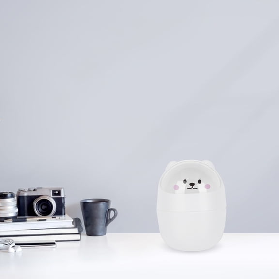 Niceauty 1Pc Lovely Animal Desktop Trash Bin White Plastic Small Waste Container