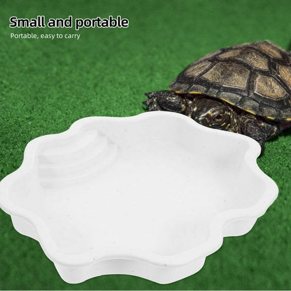 Niceauty White ABS Reptile Bathing Pool Water Bowl with Ramp and Nonslip Bottom
