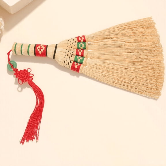 Niceauty Khaki Handmade Woven Corn Broom Short Handle for Home Bed Sofa Cleaning