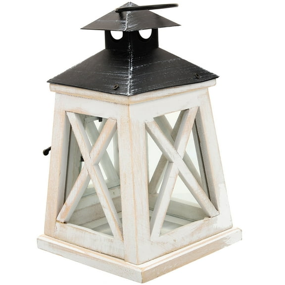 Niceauty White Wooden Lantern Decorative Candle Holder for Home Desktop and Table Decor