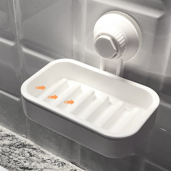 Niceauty White Plastic Suction Cup Soap Holder Wall Mounted No Tools Needed for Bathroom Kitchen 4.5x4.5 Inches