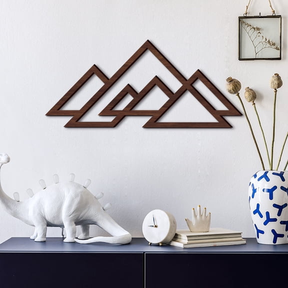 Niceauty Wooden Wall Art Dark Brown Hollowed Mountain Patterns Home Decor