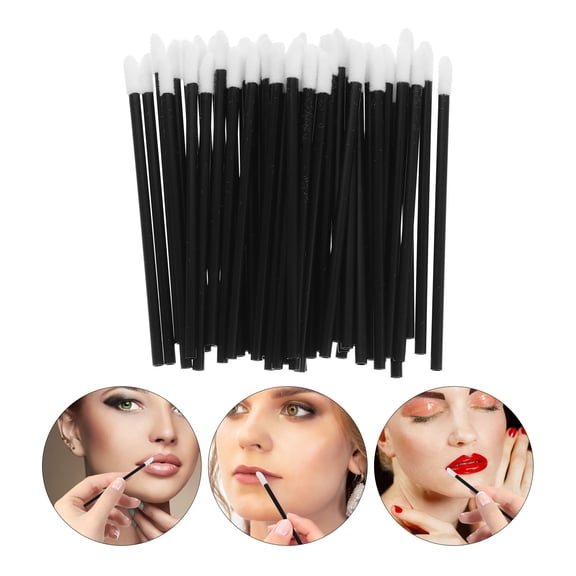 Niceauty Disposable Lip Brush, Black, Multifunctional Makeup Tool, Plastic, 200Pcs