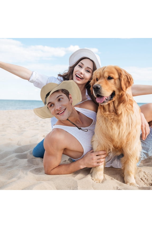 Wide Brim Straw Sun Hat for Men Beige Foldable Floppy Hat Perfect for Hiking Camping