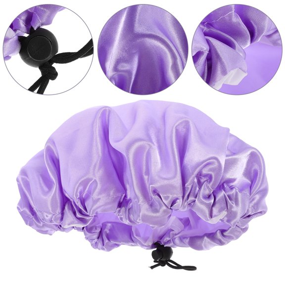 Niceauty 2Pcs Satin Hair Shower Caps in Purple Reusable for Home Makeup and Cleaning Use