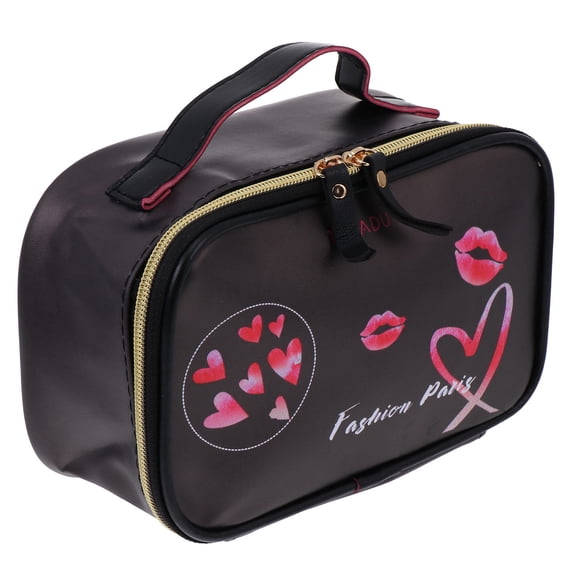 Niceauty 1Pc Portable Black Makeup Bag with Multiple Compartments for Organized Storage