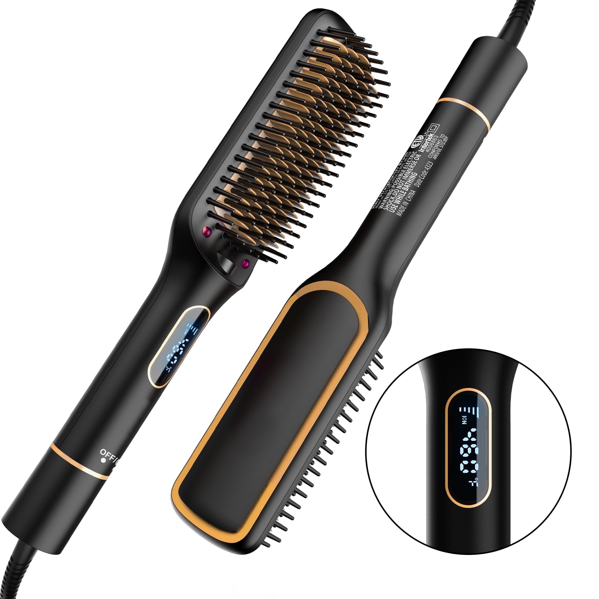 SKIMI Hair Straightening Brush, Ionic Hair Straightener Comb, LED