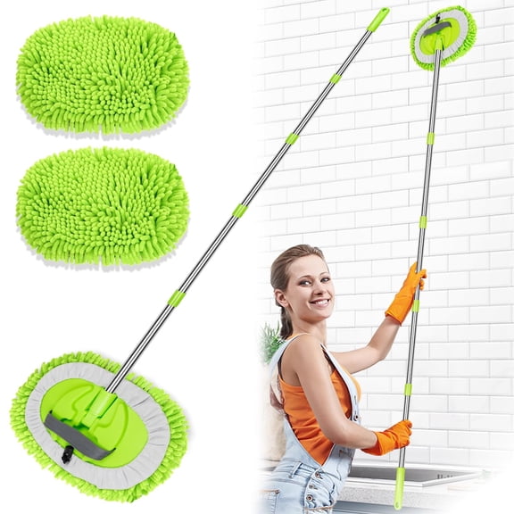 Nicecastle 2-in-1 Wall Cleaner Mop with 75 inches Long Handle, Ceiling Cleaner Tool Duster for Floor, Window, Wall Cleaning (Green)