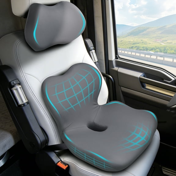 Nicecastle Ergonomic Seat Cushion with Lumbar Support Pillow, Memory Foam for Tailbone and Back Pain Relief - Comfort for Car, Office Chair, Truck Driving - Non-Slip Washable for All Day Sitting