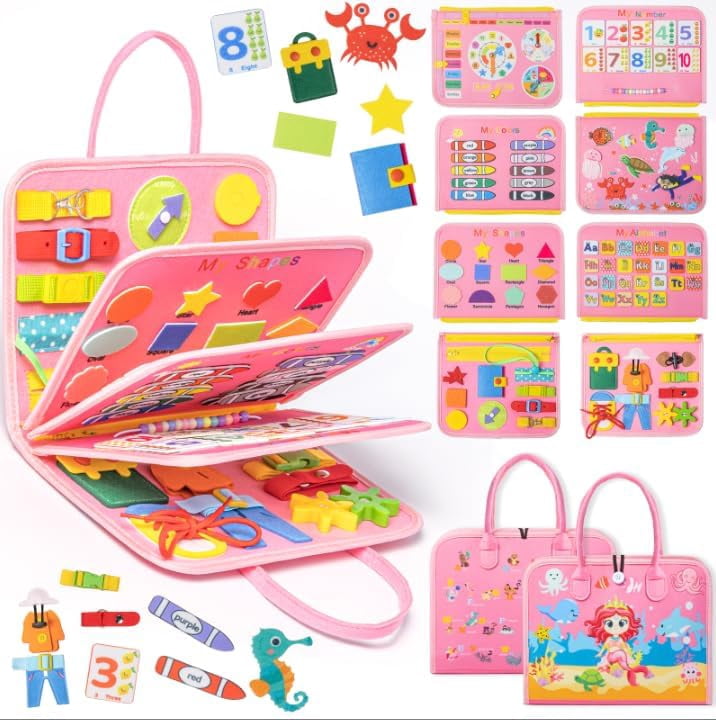 Nicecho Busy Board Montessori Toy for 1 2 3 4 Year Old Toddlers ...