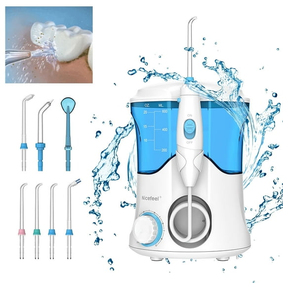Nicefeel Electric Water Flosser Oral Irrigator Pick(600ML), 10 Adjustable Pressure & 7 Jet Tips Pik