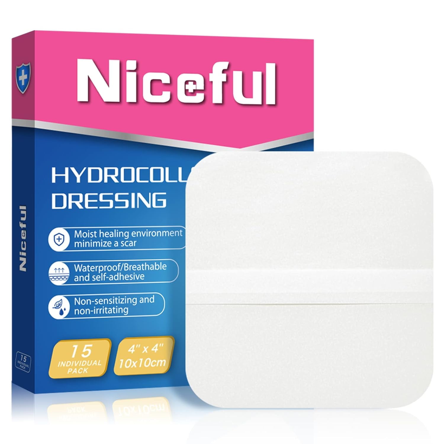 Niceful 15 Packs Hydrocolloid Bandages 4x4 in, Hydrocolloid Dressing