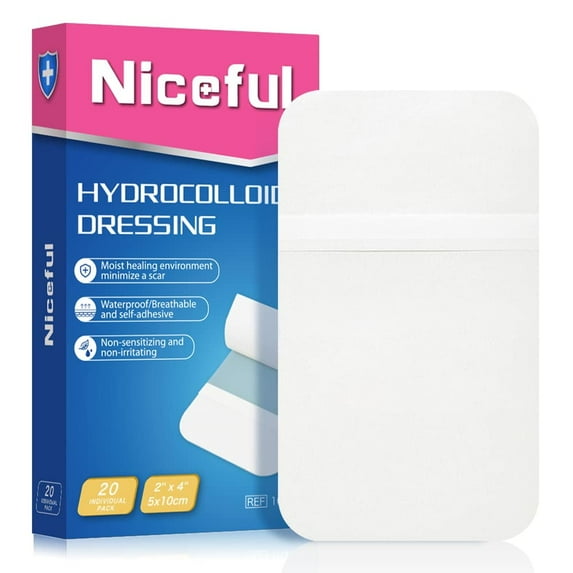 Niceful 20 Packs Hydrocolloid Bandages Waterproof 2"x4" for Wounds