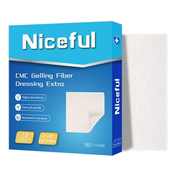 Dimora CMC Gelling Fiber Dressing Extra 4" x 5", Soft Non-Adhesive Wound Dressing, Absorbent Non-Woven Wound Dressing Hydrogel Wound Dressing Moist Healing Wound Pads,Box of 10