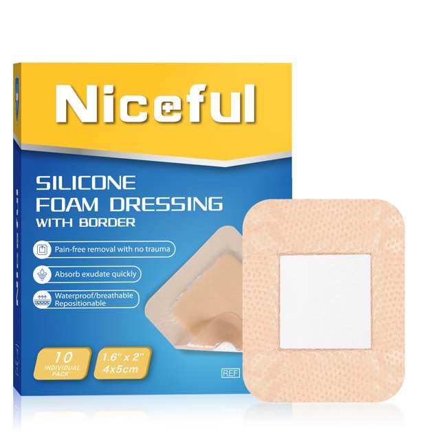 Niceful Silicone Foam Dressing 1.6"x2", Waterproof Absorbent Silicone