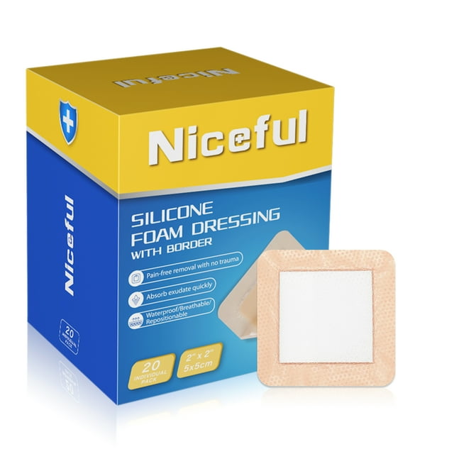 Niceful Silicone Foam Dressing 2"x2", Waterproof Foam Bandages for