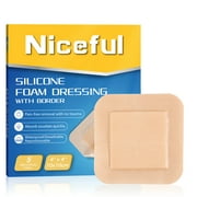 Niceful Silicone Foam Dressing 4"x4", Waterproof Foam Bandages for Pressure Ulcer, 5 Counts