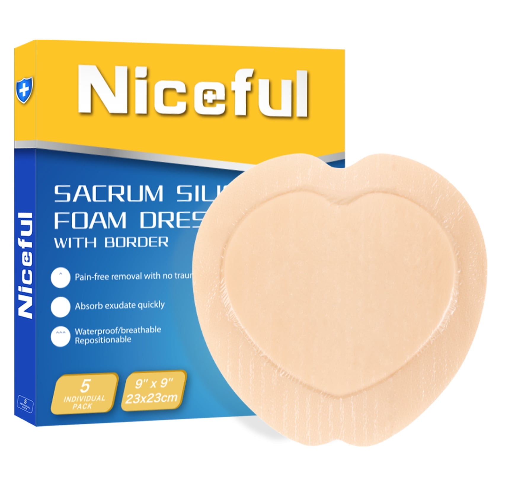 Niceful 9x9 Silicone Foam Dressing, Highly Absorbent Bandages for