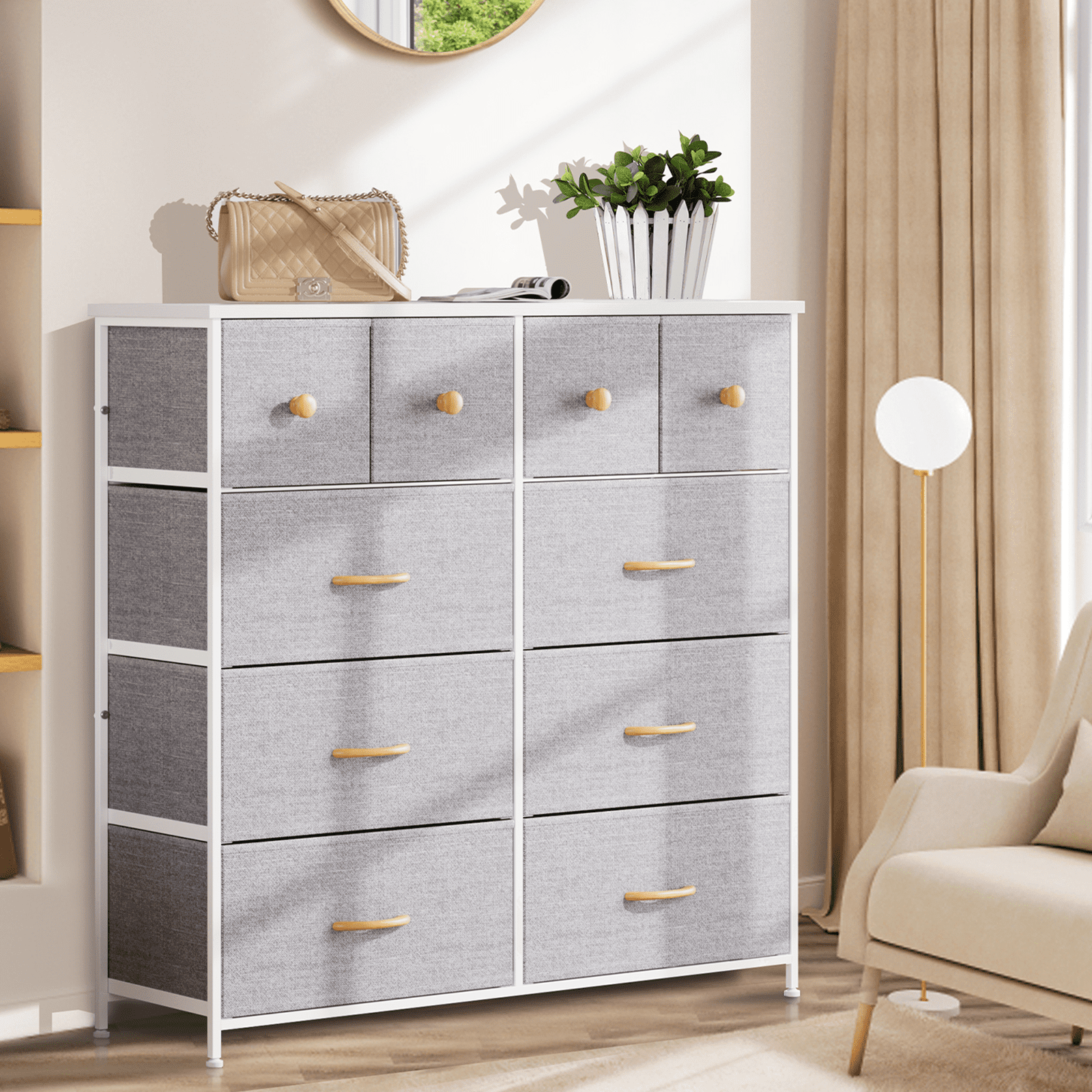 Nicehill 10 Drawer White Dresser for Bedroom ,Tall Chest with Wooden
