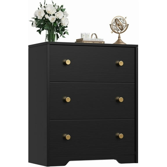 Nicehill 3 Drawer Dresser, Black Nightstand for Bedroom with Drawers, Small Dresser Bedside Table Chest of Drawers for Bedroom, Hallway, Entryway, Closets (Black)