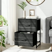 Nicehill Metal Balck Nightstand for Bedroom with 2 Fabric Drawers & Wood Top Board