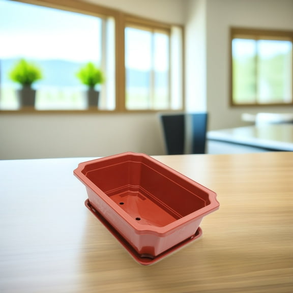 Nicehomfit Large Bonsai Plant Pot Brown Classical Gardening Pot with Drainage Tray 1 Set