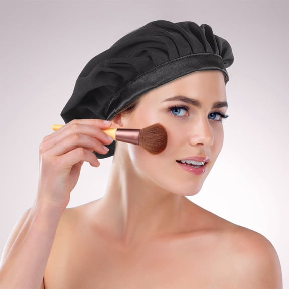 Nicehomfit 1Pack Adjustable Sleep Bonnet for Women Imitated Silk Fabric Black for Night Use