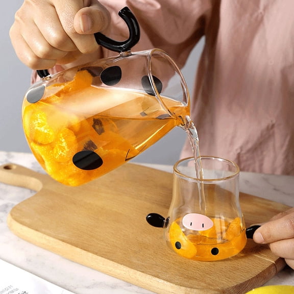 Nicehomfit Clear Glass Cow Shaped Water Pitcher Multi for Home Suitable for Various Drinks