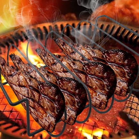Nicehomfit 1Pc Sturdy Black Steel Rib Rack for Grilling Steak and Roasted Meat Outdoors