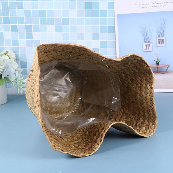 Nicehomfit 1Pc Light Brown Handmade Woven Basket Flower Pot Pastoral Style for Balcony Decor