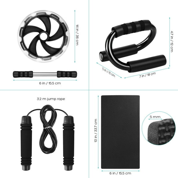 Nicehomfit Abdominal Exerciser Ab Wheel Roller Black Anti-Slip Foam 1 Set 11.8 x 6.9 x 5.7in