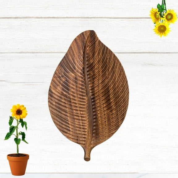 Nicehomfit Snack Serving Tray Plate Leaf Shaped Fruit Dish Brown Wood for Picnics Family 1Set