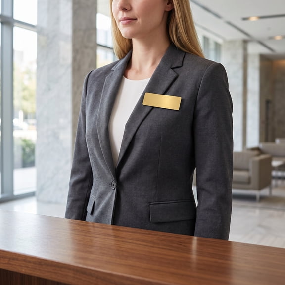 Nicehomfit 20Pcs Plastic Name Badge Blanks with Pin Back for Office Staff Identification Golden