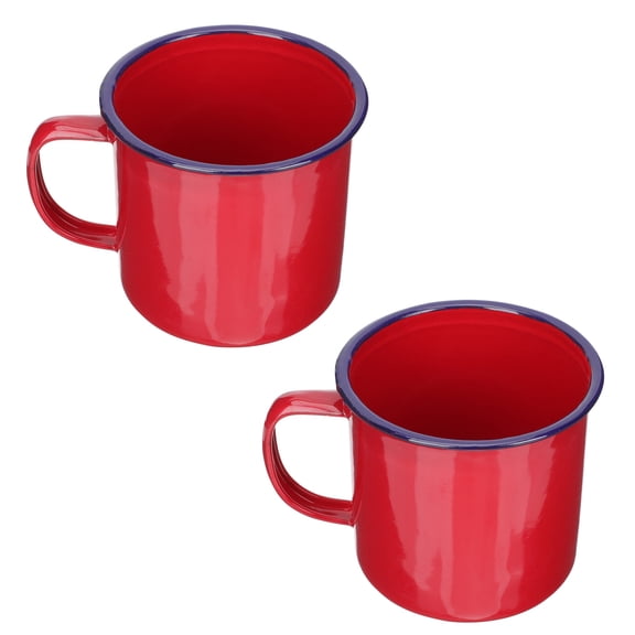 Nicehomfit 2Pcs Vintage Enamel Mug Red Tea Cup Creative Design Heat Resistant for Home Use